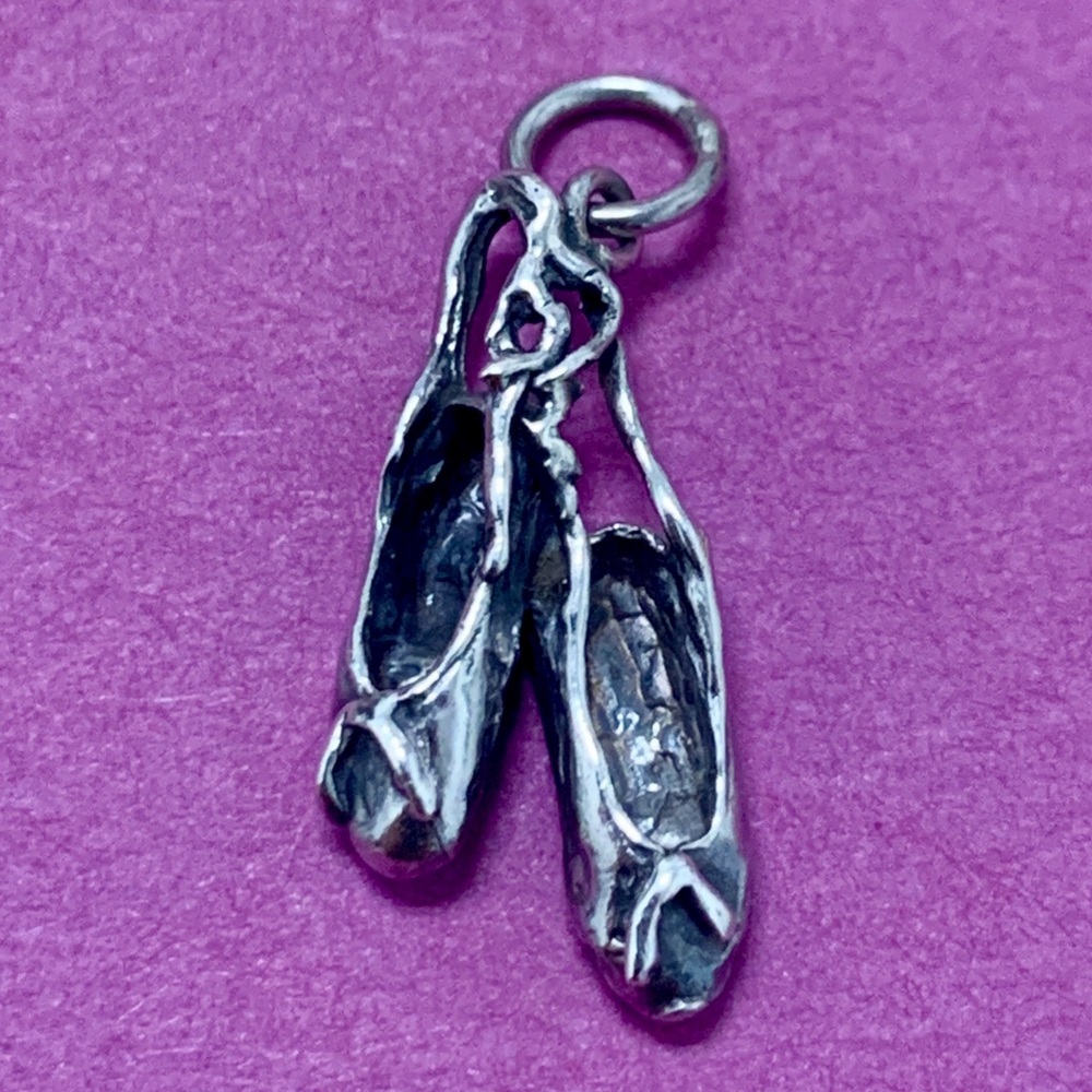 Sterling silver, petite, ballet slipper charm.